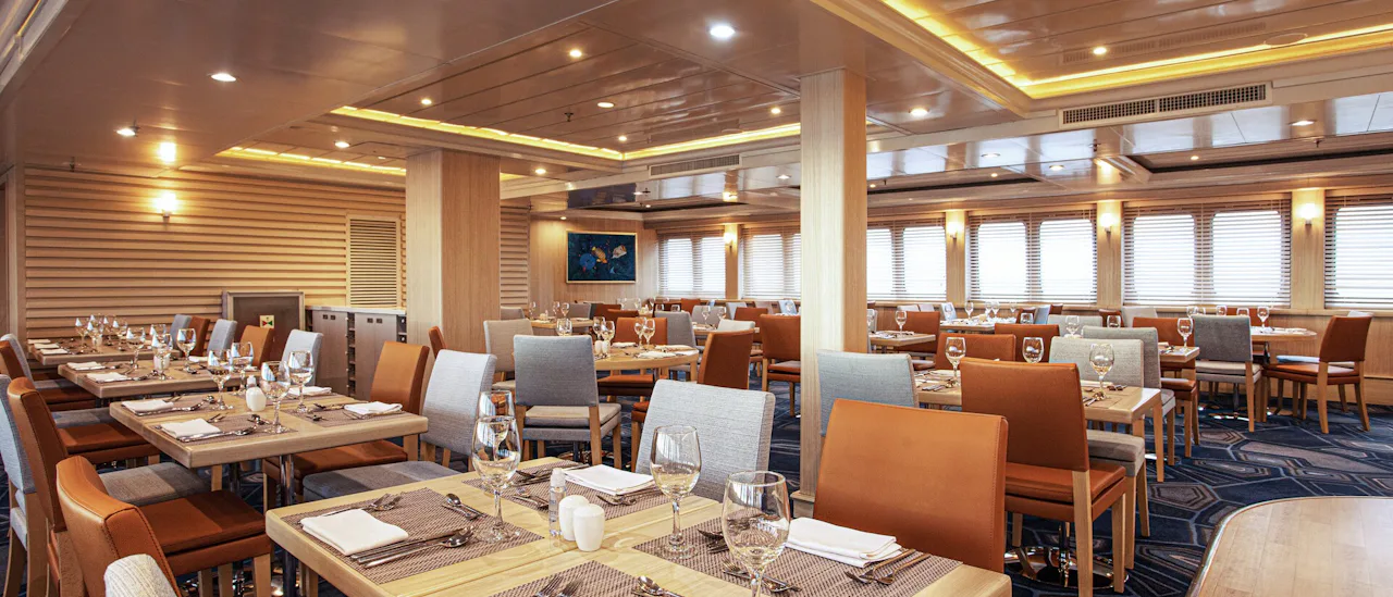 On the lowest level of the ship, you’ll find the delicious, spacious Beagle Restaurant